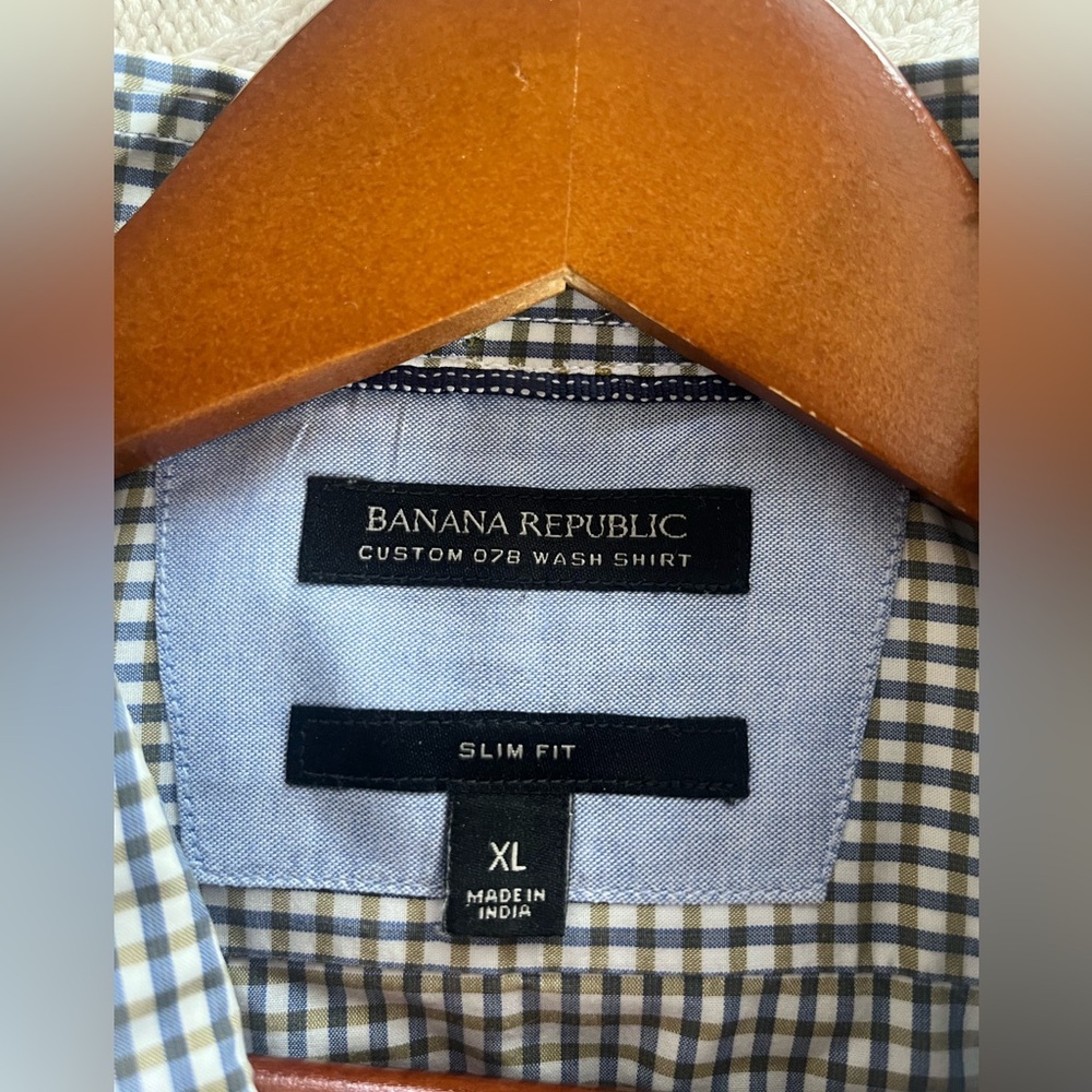 Banana Republic Men’s Blue & Olive Plaid Dress Shirt Slim Fit Men’s Size XL - Picture 14 of 16